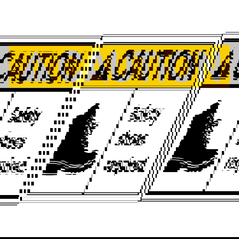 Safety Signs; Family: Fire & Exit Sign ; Sign Type: Exit; Facility; Security & Admittance; Fire; Visitor; Workplace ; Sign Header: CAUTION ; Legend: CAUTION Safety shoes required ; Message/Graphic: Message & Graphic ; Graphic Type: Shoe